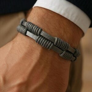 Set of 4 Men's Double Strand Grey Rope Bracelet